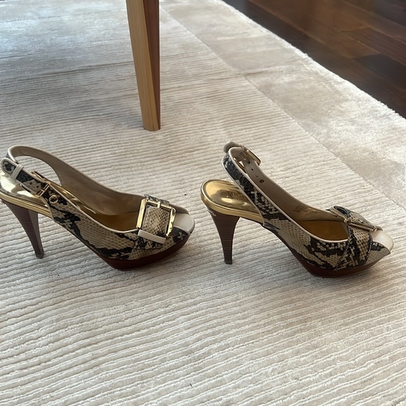 Michael Kors Snakeskin Peep-Toe Heels - Picture 2 of 7